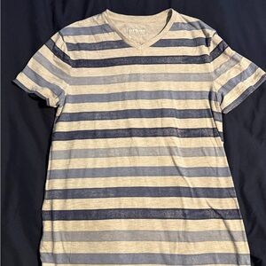 Urban Pipeline Men's Striped V-Neck Tee - Navy and Beige